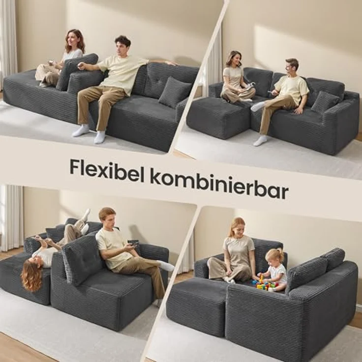 VASAGLE Ecksofa, modulares Sofa 244 cm breit, vakuumverpackt, Schlafsofa, Keine Montage erforderlich, mit großer Chaiselongue Links, für Wohnzimmer, Gästezimmer, schiefergrau LCS183GN01 – Bild 4