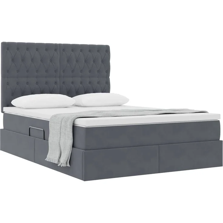 vidaXL Aufbewahrungsbett mit Matratze Dunkelgrau 140 x 190 cm Samt 3372088 – Bild 3
