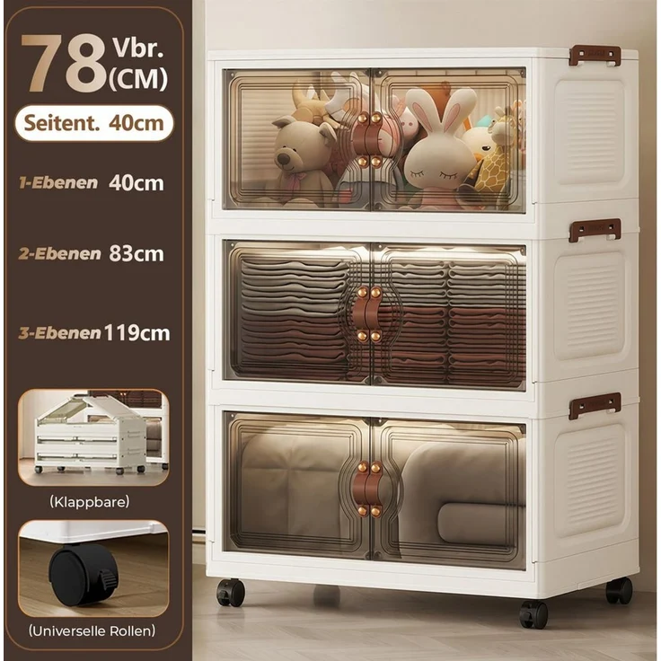 GLIESE Aufbewahrungsbox Mobiler Stapelbarer Aufbewahrungsschrank (1 St, 3-Schicht Stapelbare Aufbewahrungsbox mit Deckel), für Kleidung, Spielzeug, Küche & Wohnzimmer – Bild 3