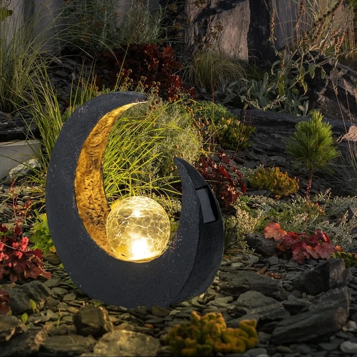 GLOBO LIGHTING Gartenleuchte, LED-Leuchtmittel fest verbaut, LED Mondsichel Solar Lampe Garten Steh Boden Beleuchtung Glas Kugel – Bild 6