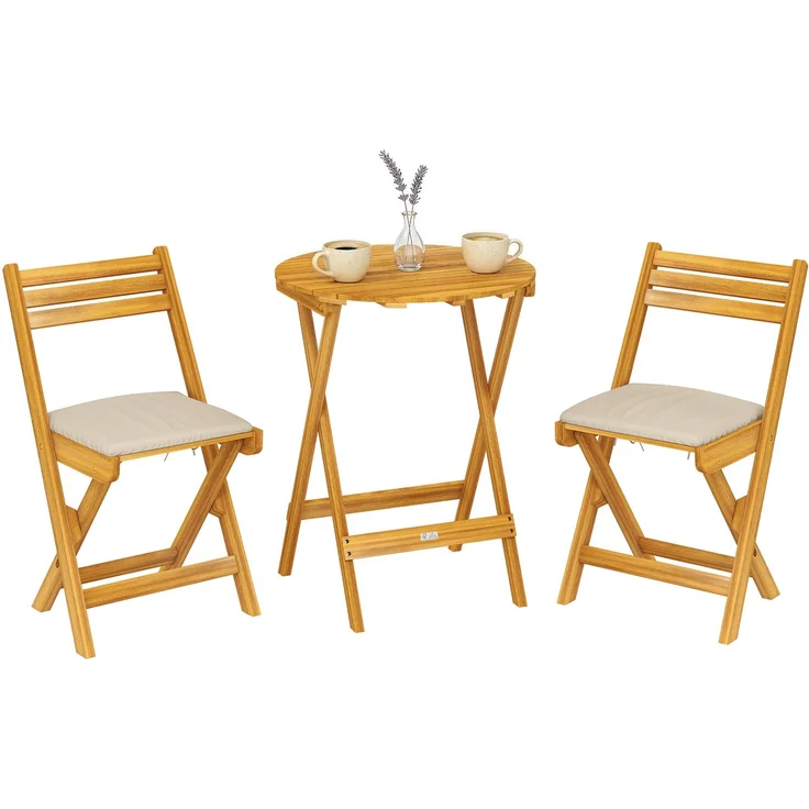 Outsunny Balkonmöbel Set, Akazienholz, Polyester, Naturholz, Ø60 x 75H cm – Bild 1
