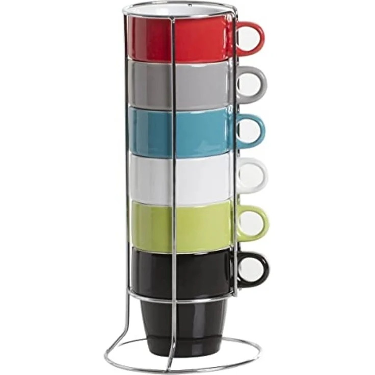 Secret de Gourmet Küchenregal Ein Set mit 6 bunten Cappuccinotassen + einem Metallständer – Bild 1