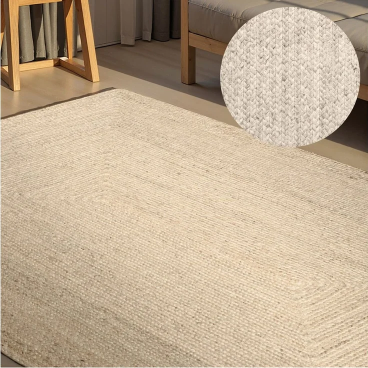 Hanse Home Juno Juteteppich - Natur Wohnzimmerteppich aus 100% Jute, Handgewebt - Robust & Pflegeleicht - Moderner, Boho Naturfaser Teppich für Wohnzimmer, Schlafzimmer - Reinweiß, 60x90 cm – Bild 1