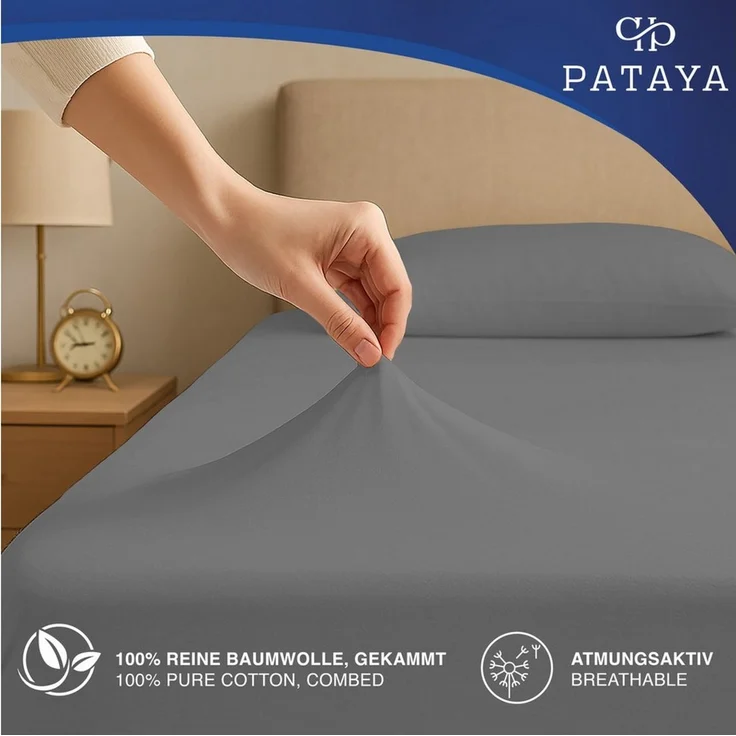 Pataya Spannbettlaken Jersey Bettlaken, bis zu 25cm Höhe, (1 Stück), Premium, Rundumgummi, atmungsaktiv, hautfreundlich – Bild 3