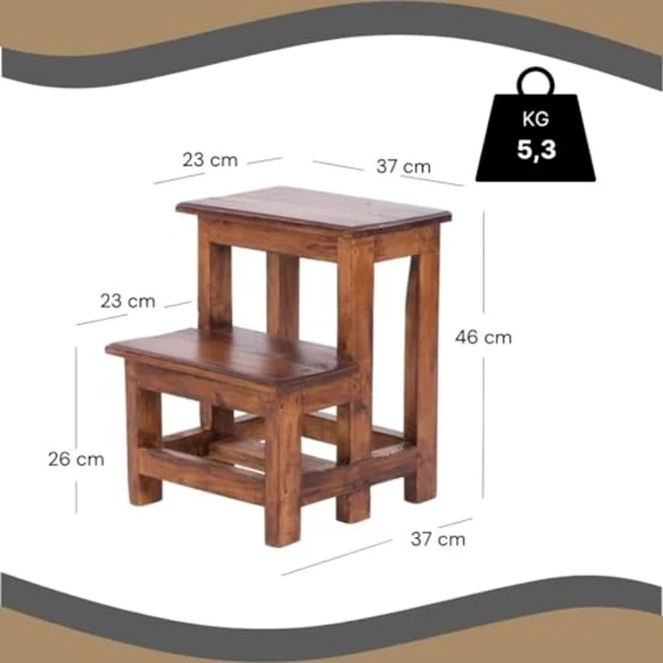 DESIGN DELIGHTS Hocker TRITTLEITER STEP, Recyclingholz, 46x37cm (HxB), natürlicher Holzhock – Bild 2