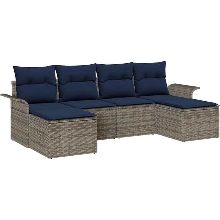 vidaXL Gartensofa-set mit Kissen mit Speicher 6 pcs Grau Poly Rattan 3354144 – Bild 2