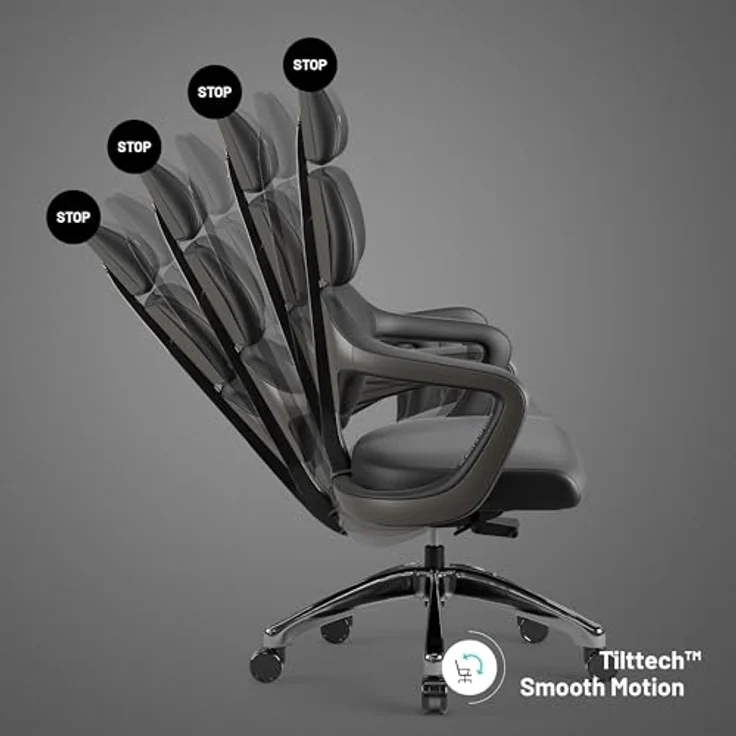 Diablo Bürostuhl Ergonomisch V-Modular | Schreibtischstuhl mit Verstellbarer Rücken, Sitz und Rückenlehne, Abnehmbare Kopfstütze | Öko-Leder Chefsessel für Büro, Home Office | Schwarz – Bild 5
