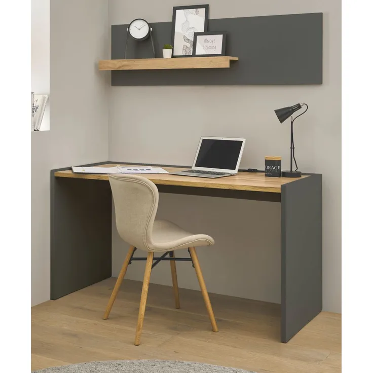 Büromöbel Set Center in grau matt und Eiche Wotan 143 cm