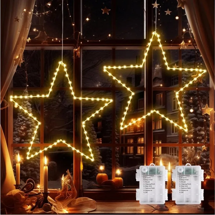 Quntis LED-Lichterkette Led weihnachtsdeko für fenster, innen/außen, weihnachtsstern, weihnachtsstern 50CM Led Stern mit Timer Memory Funktion Dekoration
