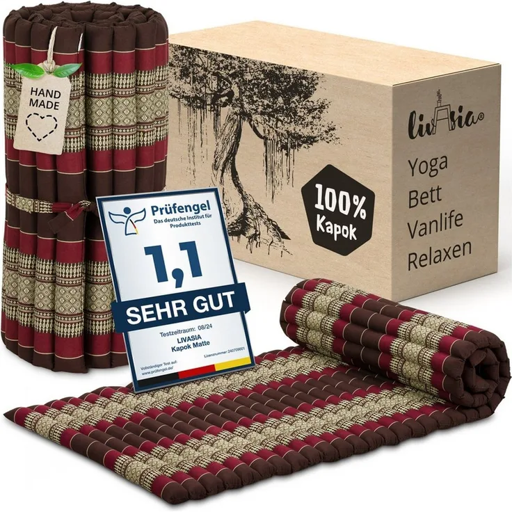 Reisebett-Matratzen Rollmatte 75 cm breit, vegan und handgefertigt, 200 x 75 x 4,5 cm, livasia, 4.5 cm hoch, Kapok