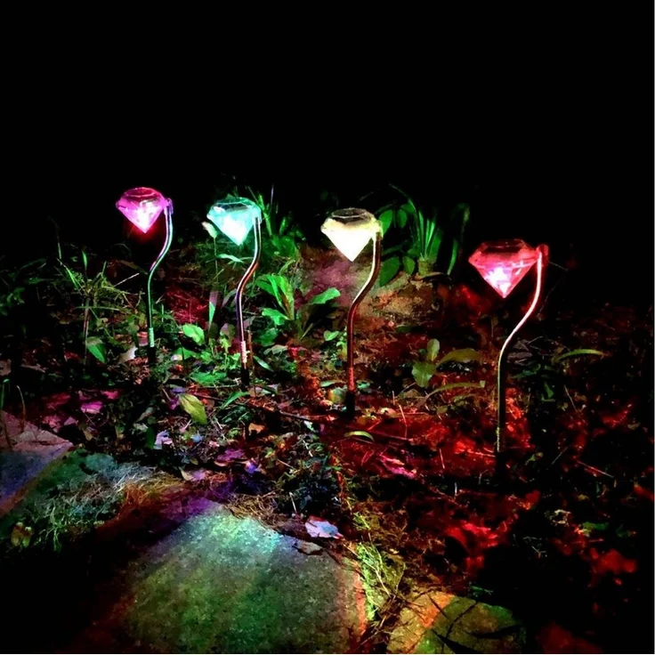 EAXUS LED Solarleuchte 4x LED Solar Gartenleuchte Solarlampe Deko Garten Leuchte Lampe, LED fest integriert, Farbwechsler, Edelstahl, Diamant Optik, Farbwechsler – Bild 3