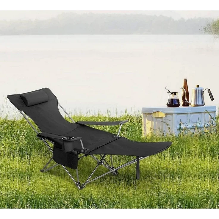 WOLTU 2er Set Campingstuhl klappbarer, Klappstuhl Liegestuhl für Outdoor, Angelstuhl Sonnenstuhl ultraleichter mit Armlehnen und Getränkehalter Schwarz – Bild 4