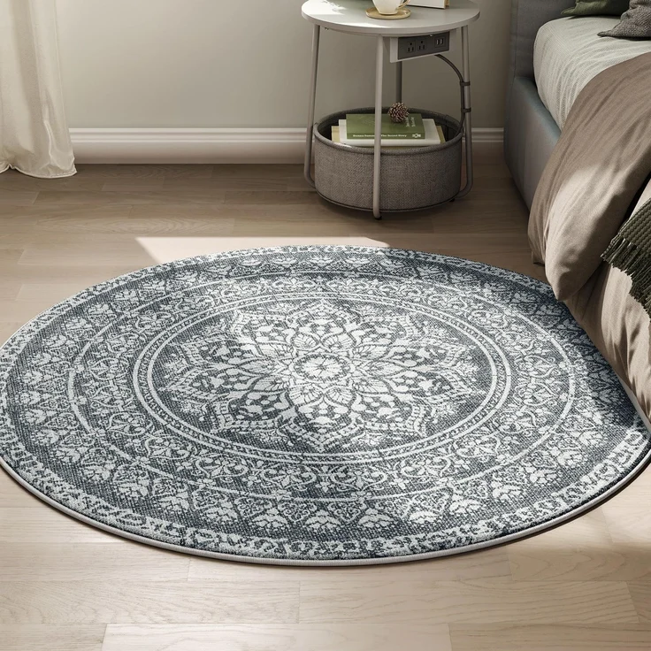 SONGMICS Home Rutschfester Teppich, 120x120 cm, maschinenwaschbar | Wohnzimmerteppich, Boho, Dekoration für Wohnzimmer, Schlafzimmer, Grau, Verina Kollektion TAR051G02