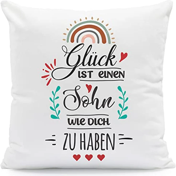 GRAVURZEILE Zierkissen mit Spruch - Glück ist - Geschenk für Freunde & Familie -, starke Farben ohne verblassen - Sohn - mit Füllung – Bild 2