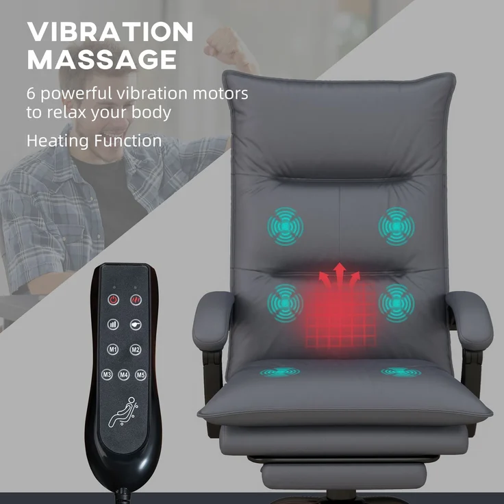 MELAYR, Bürostuhl mit Massagefunktion & Heizfunktion, Fußstütze, bis 120 kg, Dunkelgrau, 66 x 74 x 121.5 cm – Bild 6