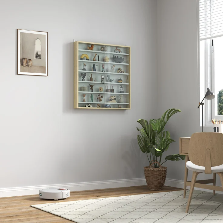 Wandvitrine für Sammlerstücke, 80 x 9,5 x 83 cm, 6 höhenverstellbare Böden, 2 Glasschiebetüren,Cecodadi – Bild 4