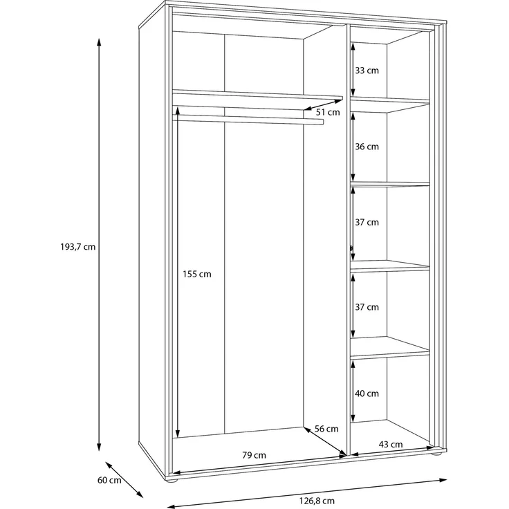 Drehtürenschrank >WEXLIN< 5 Böden, 1 Stange, Sand / Mauvella Eiche - 126,3x193,7x60cm (BxHxT) – Bild 8