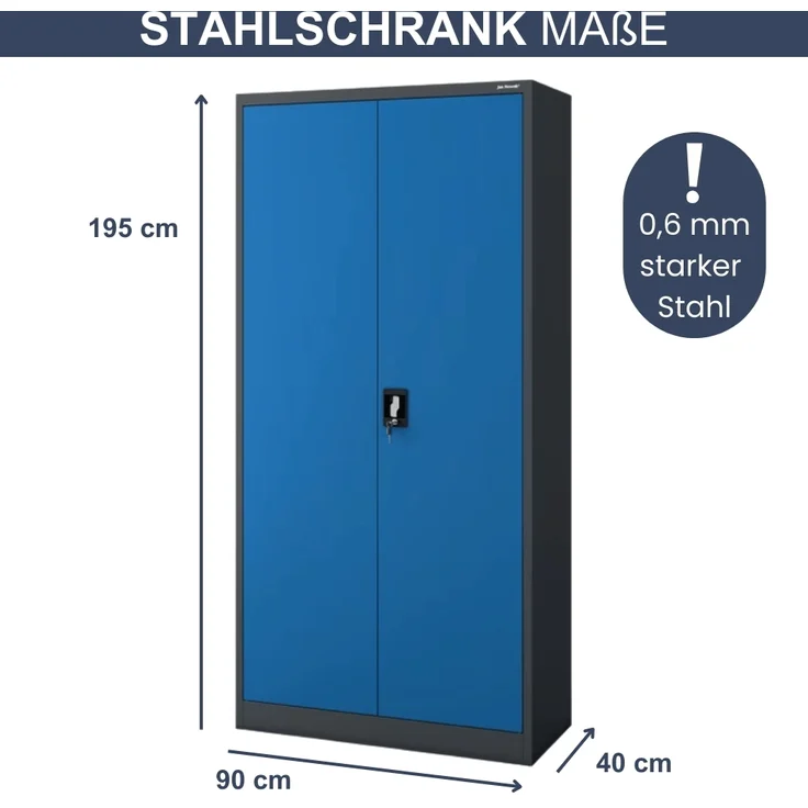 Aktenschrank abschließbar KADO - 5 Ebenen verstellbar, Flügeltüren | Metallschrank Werkstatt Mehrzweckschrank Büroschrank aus Stahl Werkzeugschrank, 195x90x40cm Anthrazit-Blau – Bild 2