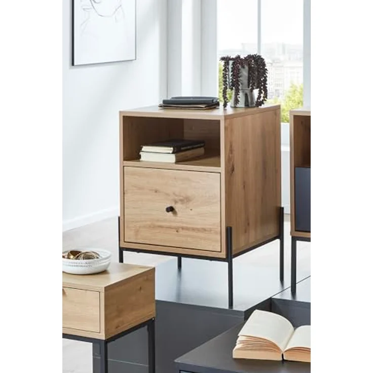 XXXL Nachtschrank Schwarz, Eiche, Metall, 1 Schublade, 45x60x47 cm, Soft-Close-System – Bild 8