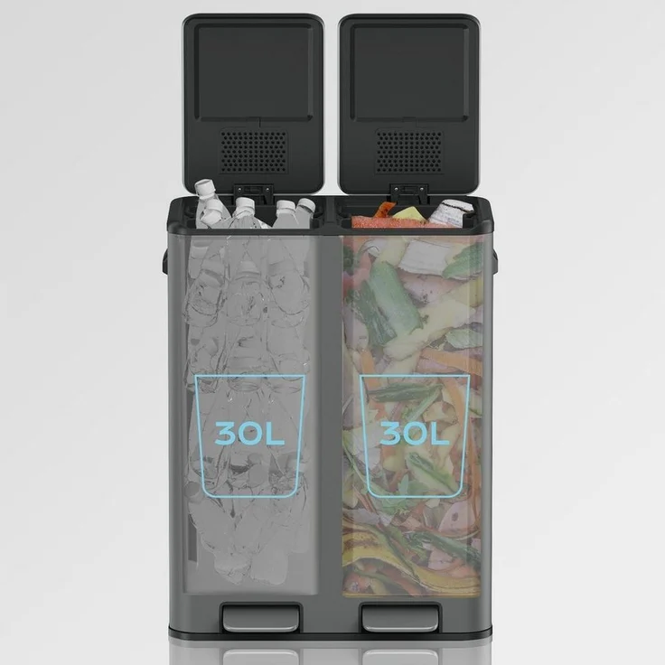 MAXCRAFT Mülleimer / Treteimer mit Soft Close Deckel und 2 Inneneimern - 60 Liter in Anthrazit – Bild 3