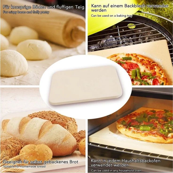 Melko Pizzastein Brotbackstein Pizzastein aus Cordierit 30x38 CM für Gasgrill Steinofen, Cordierit, (Stück, 1-St, Stück), Geruchlos, nicht verformend – Bild 2