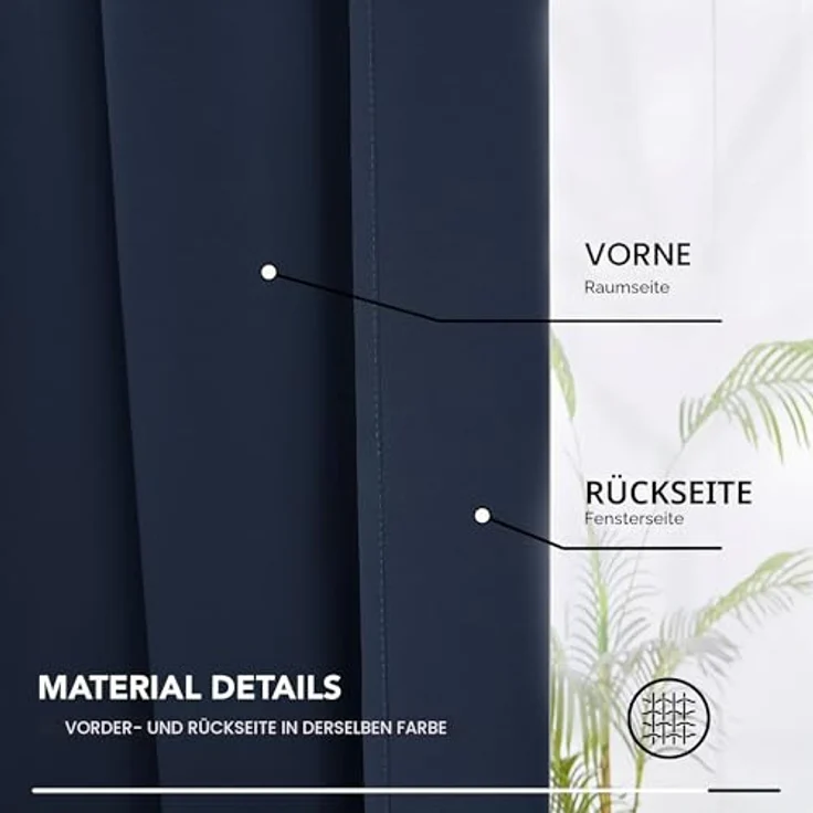 Deconovo Verdunklungsvorhänge mit Kräuselband Blickdicht Gardine Dunkelblau | 2er Set, H 175 x B 140 cm, Gardinen für Schienensystem, Hitzeschutz, Schlafzimmer Gardinen, für Wohnzimmer, Übergardinen – Bild 9