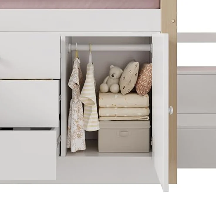 Odikalo Kinderbett Hochbett Einzelbett Schubladen Stauschränken Wäschestange Weiß 90x200 – Bild 10