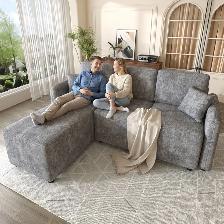 EINHOM L-Form Ecksofa 3-Sitzer mit langer Liegefläche (144 cm), hochwertiger Chenille-Bezug, hoher Sitzkomfort durch Hochdichteschaum, bis 150 kg Tragkraft inklusive 2 Kissen für Wohnung & Studentenwohnheim – Bild 1