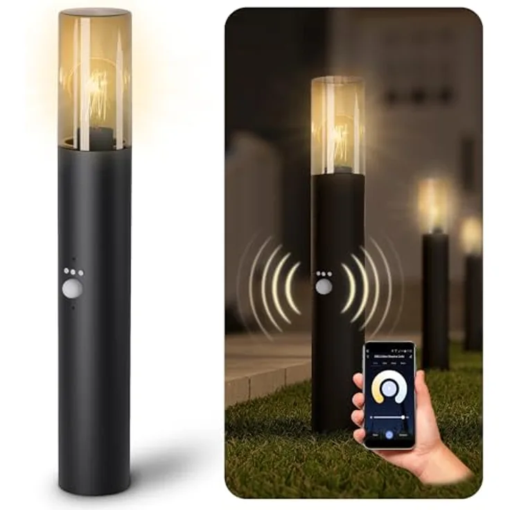 SSC-LUXon VARDA Garten Standleuchte mit Bewegungsmelder & Dämmerungssensor, dimmbare Smart LED E27, warmweiß bis kaltweiß, matt schwarz, 500 mm Höhe