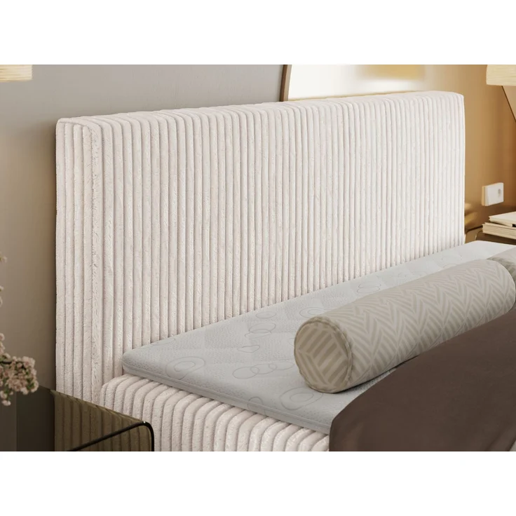 Boxspringbett mit Kopfteil und Topper T25, Cord Bett - TILIANO - 140 x 200 cm - Beige Cord - H3 – Bild 4