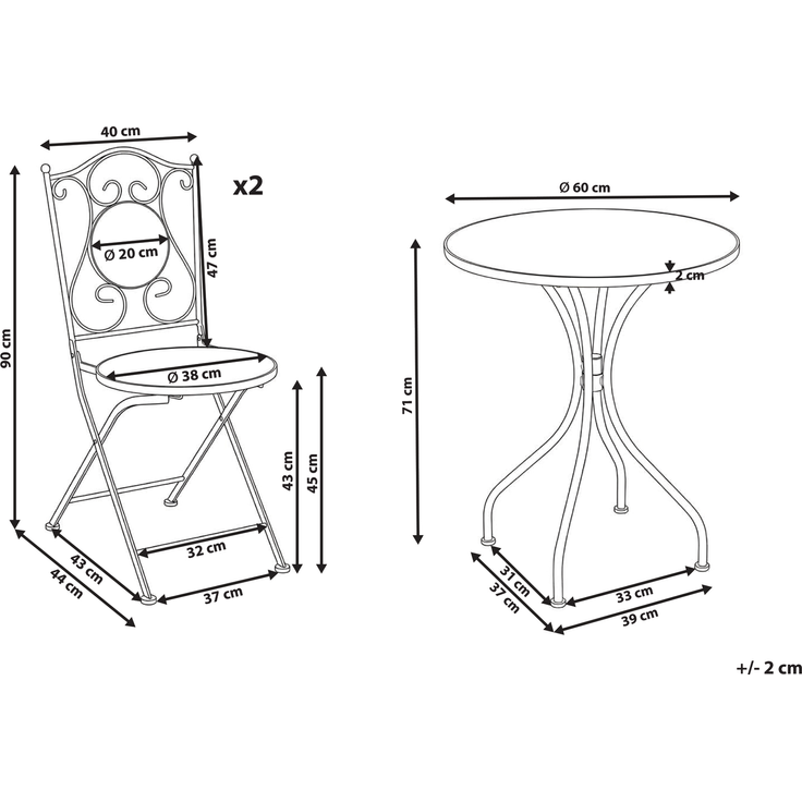 Bistro Set SIROLO Metall Weiß Blau – Bild 2