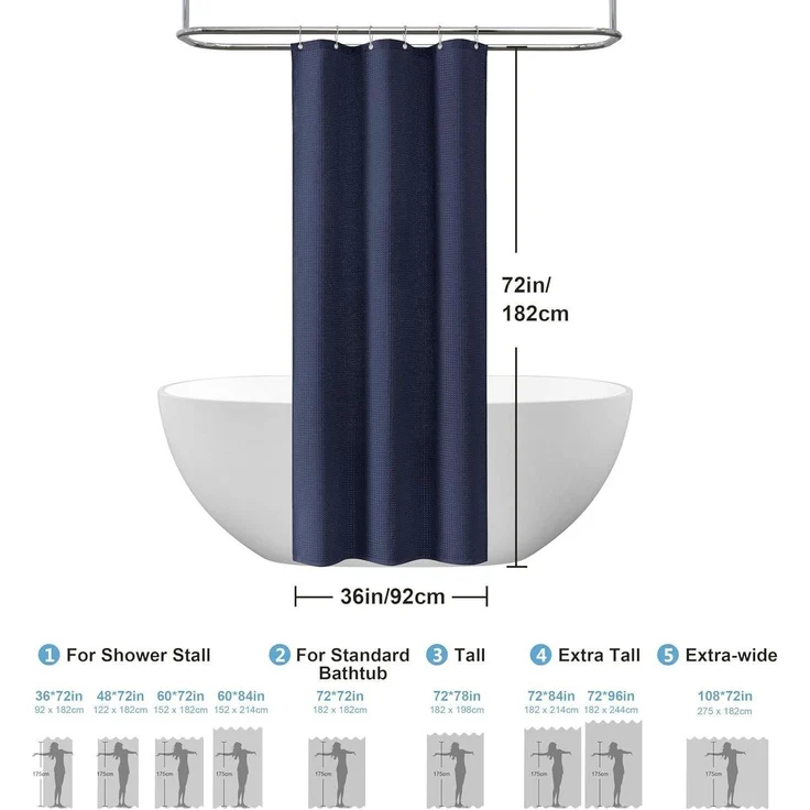 Waffel Duschvorhang Stoff Textil Badewanne Anti Schimmel Vorhang Wasserdicht – Bild 5