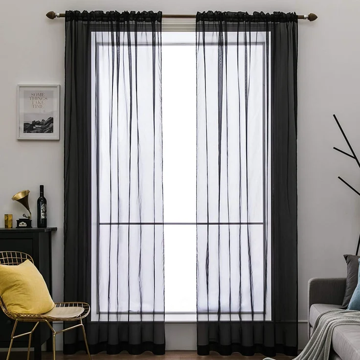 MIULEE Vorhänge Gardinen, Stangendurchzug Schwarz, 2er Set 245x140cm | Transparente Gardine aus Voile, Luftig Leicht, Einfarbig Dekoschal für Wohnzimmer & Schlafzimmer