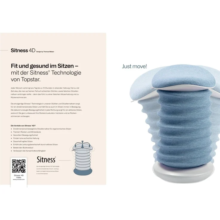 Sitness 'Aktiv-Sitz 4D' Ergonomischer Bürostuhl, Stoff weiß/grau, 37.5 x 64 x 36 cm, 110 kg belastbar – Bild 9
