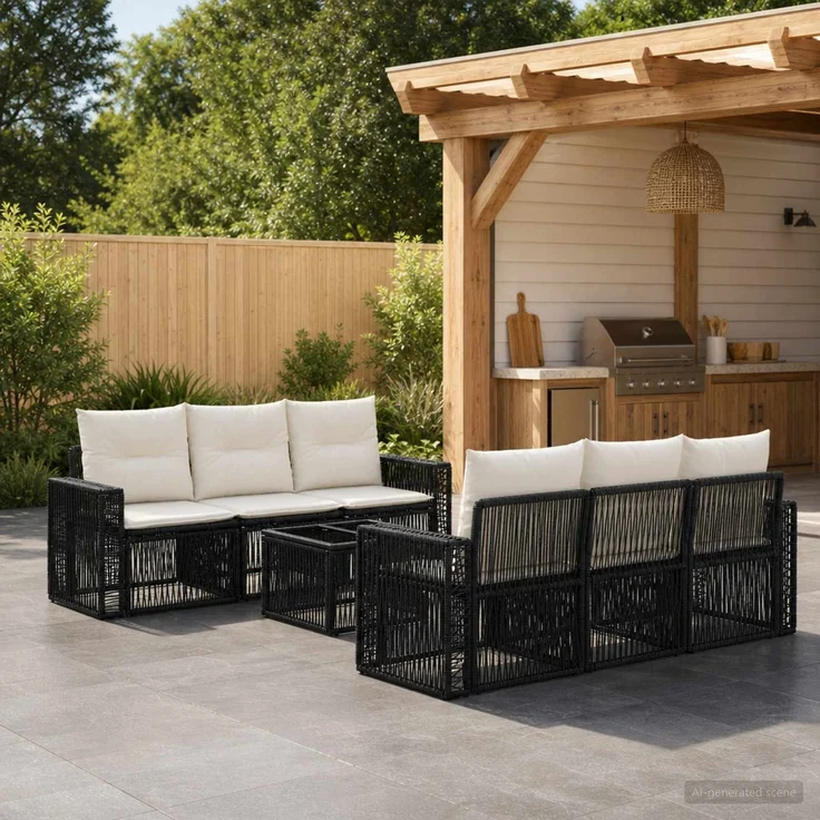 vidaXL Gartensofa-set 7 stk. Schwarz 55 x 55 x 37 cm Poly-Rattan 3435055 – Bild 1