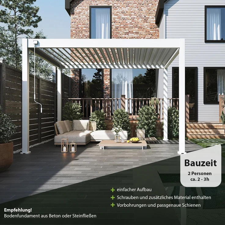 Weide 'Classic' Pergola, freistehend, Aluminium / Stahl weiß, 360 x 300 x 255 cm – Bild 5