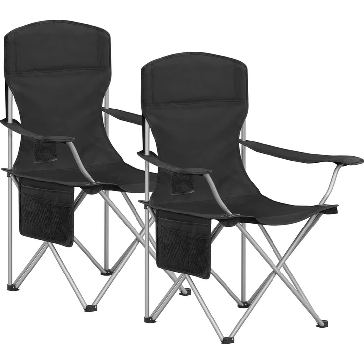 Campingstuhl, 2er Set, Campingstuhl Faltbar mit Getränkehalter und Tragetasch, Schwerlaststruktur bis 150 KG, Anglersessel Klappbar, Anglerstuhl, Gartenstuhl Outdoor, Schwarz – Bild 1