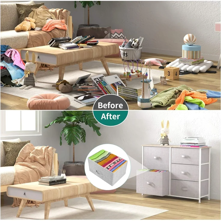 YITAHOME Kommode,Kommode mit 5 Schubladen,Schrank,Stoffschubladen mit Griffen,Metallgestell,für Wohnzimmer Flur Schlafzimmer,Dauerhaft,Hellgrau – Bild 6