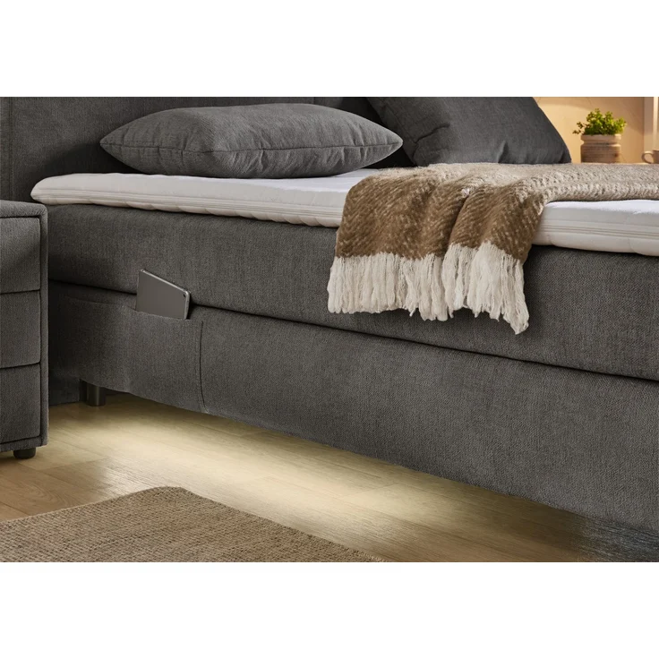 Boxspringbett 180x200 H4 Federkernmatratzen Bonell Topper in Chenille Dunkelgrau – Bild 3