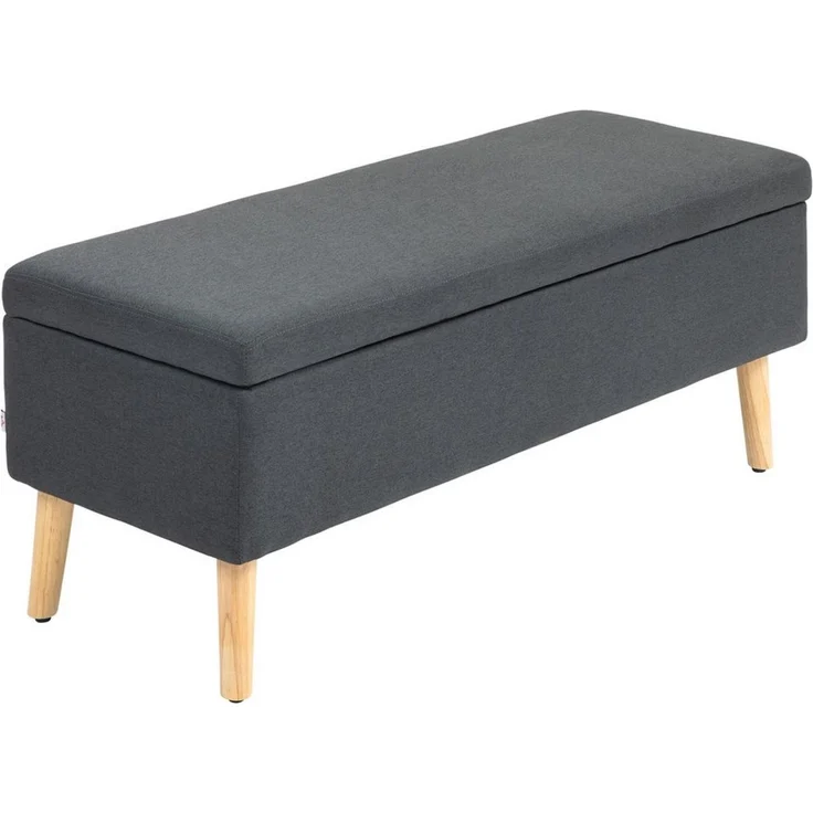HOMCOM Sitzbank mit Stauraum, Leinenoptik für Flur Schlafzimmer Wohnzimmer (Truhenbank, 1-St, Polsterbank), Gummiholz Dunkelgrau 110 x 39 x 45 cm – Bild 2