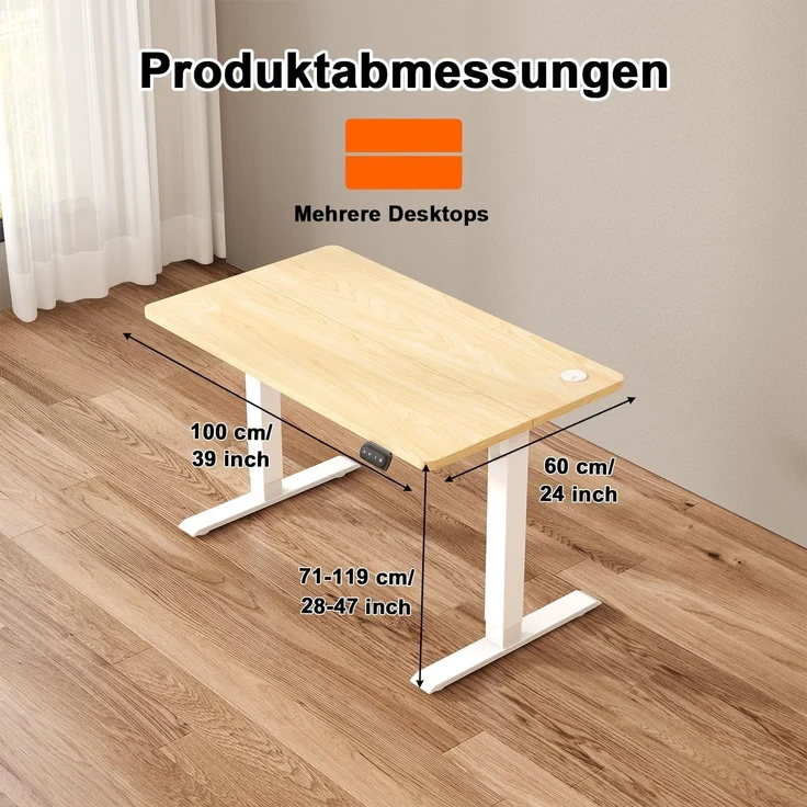 JUMMICO HöHenverstellbarer Schreibtisch Standing Desk Elektrischer Schreibtisch Höhenverstellbar mit Memory-Funktion 100x60 cm,Beige – Bild 3