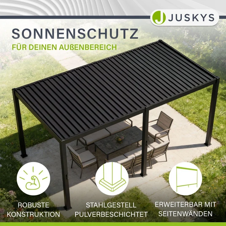 Juskys Lamellendach Tahiti 3x5,9 m inkl. 2x Seitenwand 3 m in Anthrazit - Terrassenüberdachung stabil & wetterfest - Überdachung für Garten & Terrasse – Bild 2