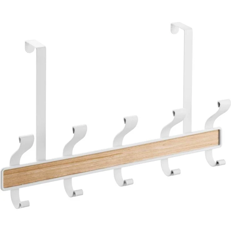 mDesign Hakenleiste Türgarderobe Garderobenhaken Metall Weiß Holzdekor – Bild 1