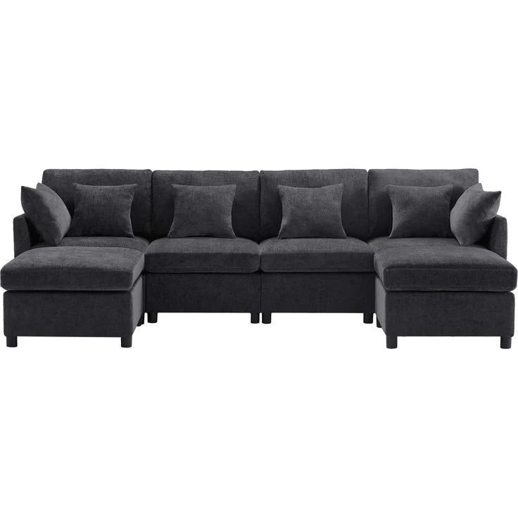 Big-Sofa mit Rückenkissen, Zierkissen und loser Kissen, 6-Sitzer Sofa, L-Form, U‑Form, Chenille Bezug – Bild 6