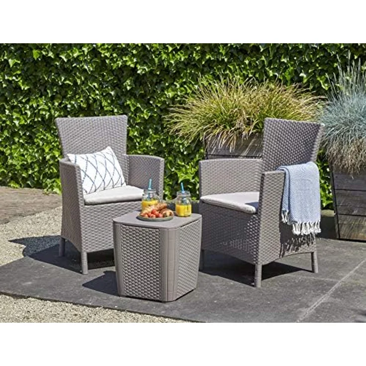 Allibert by Keter Balkonmöbel Set Iowa, cappuccino/sand, 3tlg, inkl. Sitzkissen, Kunststoff, flache Rattanoptik, wetterfest, uv-beständig – Bild 6
