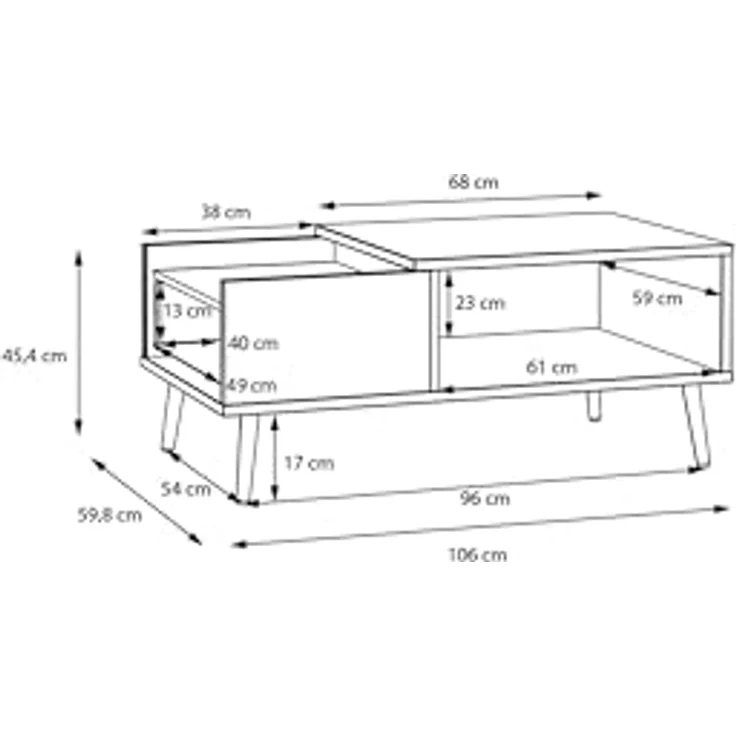 Forte HARLLSON, einfache Montage Dank EasyKlix by Couchtisch Weiß mit Uni Wolfram Grau, Wohnzimmertisch mit Schublade, skandinavischer Stil, Retro, 106 cm breit x 45 cm hoch x 60 cm tief – Bild 8