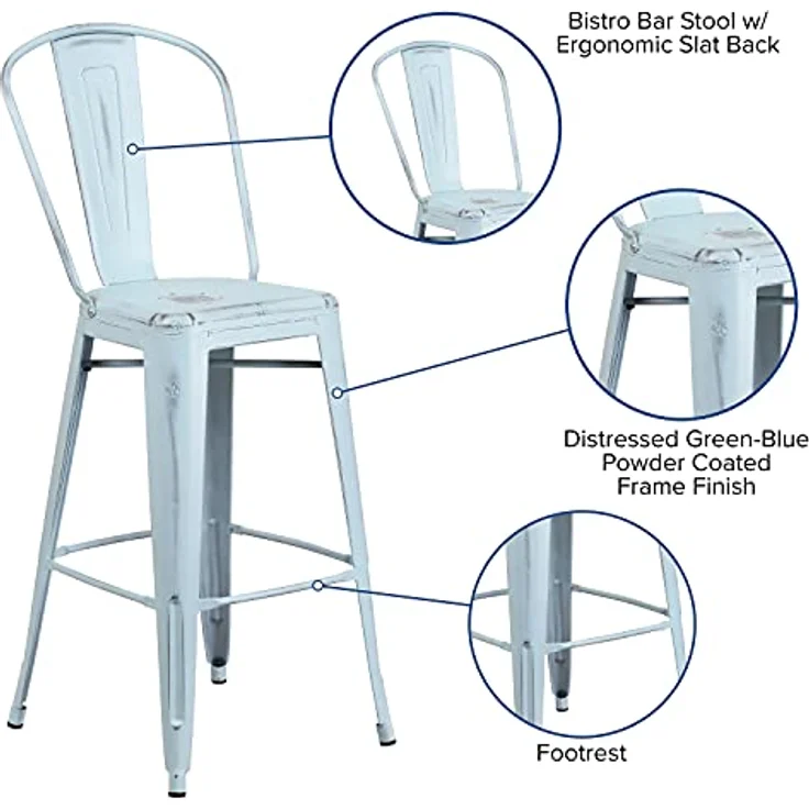 Flash Furniture Handelsübliche Qualität, 4 Stück, 76,2 cm hoch, Metall, für drinnen und draußen, Barhocker mit Rückenlehne, grün-blau, 4 Stück – Bild 7