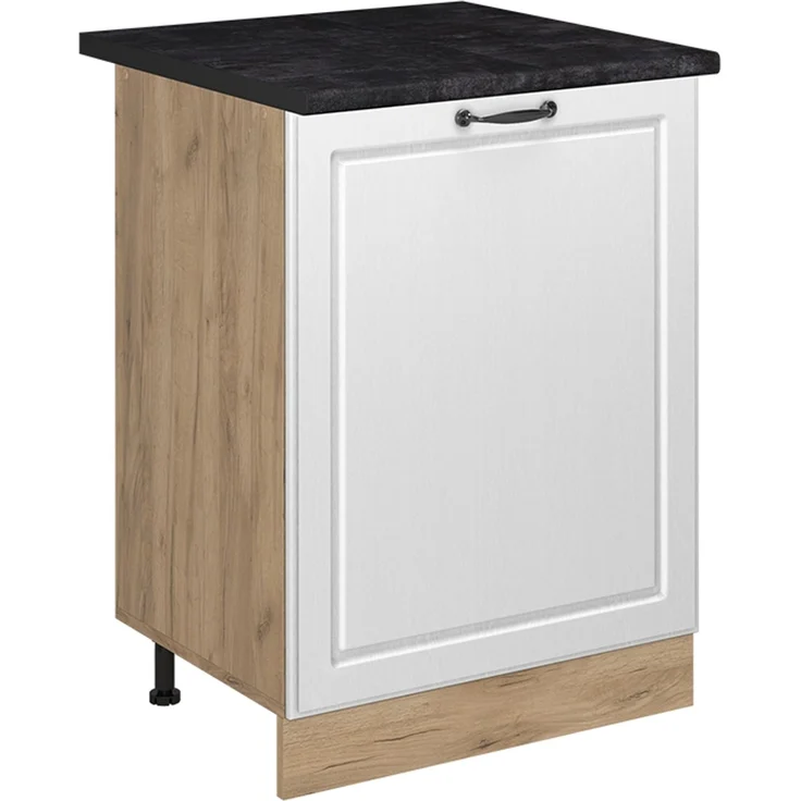 Küchenunterschrank R-Line Weiß Landhaus/Goldkraft Eiche 60 cm mit 1 Tür Arbeitsplatte Anthrazit Vicco – Bild 1
