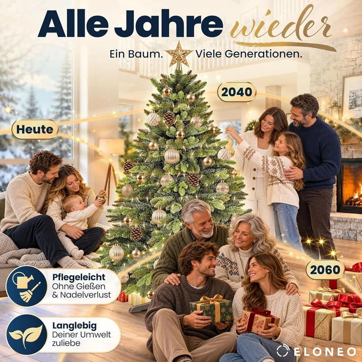 ELONEO Künstlicher Weihnachtsbaum, Dichte, biegsame Zweige, naturgetreu, Holzständer, schwer entflammbar – Bild 6