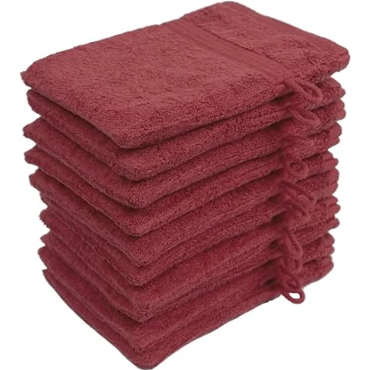 10er Set Waschhandschuhe Waschlappen Bordeaux 16x21 cm | 100% Baumwolle Frottier | Oeko-TEX® Standard 100 | Premium Qualität 500 g/m² – Bild 4